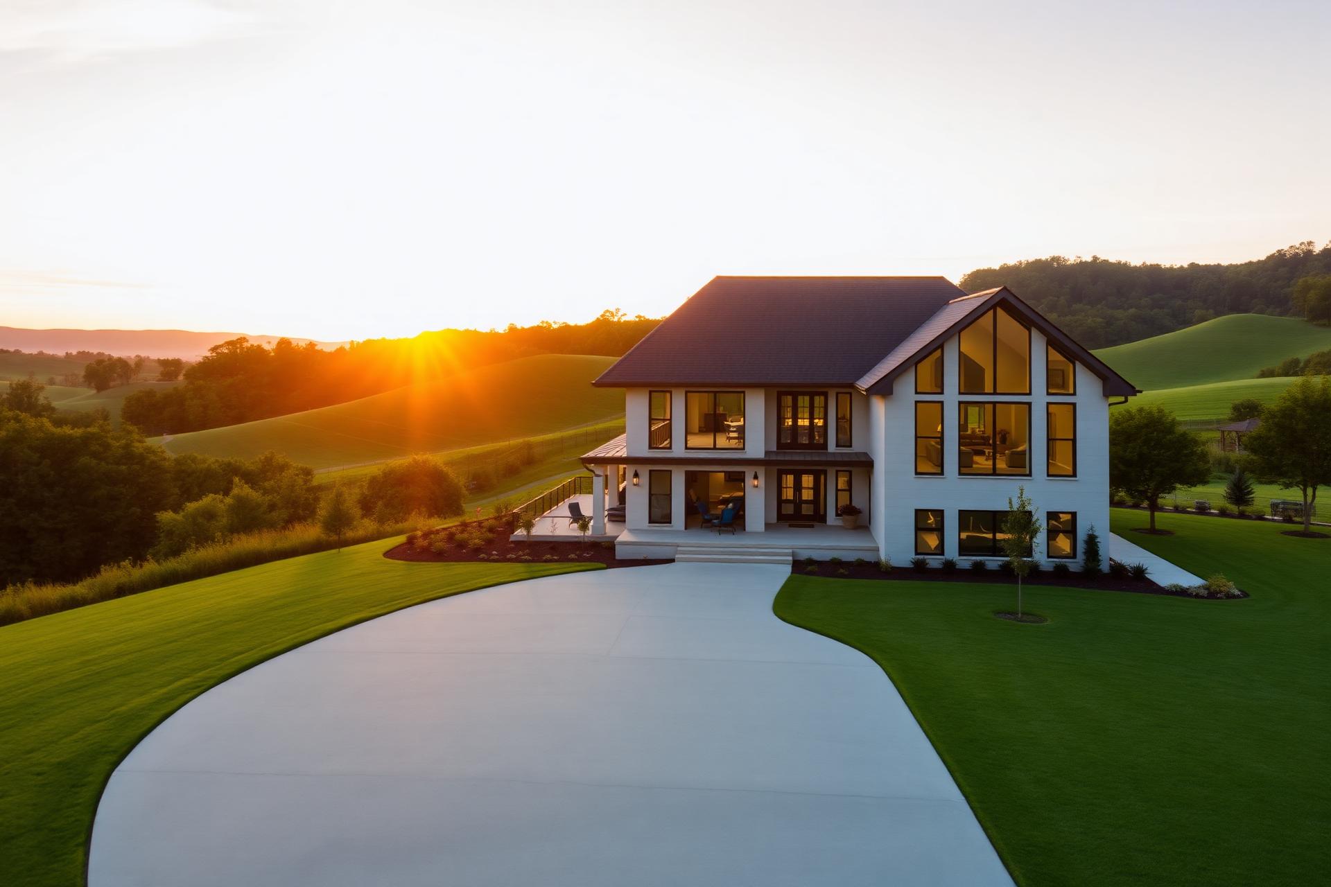 Modern home in the Tennessee Valley at golden hour